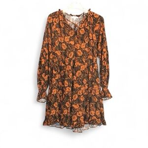 Gibson & Latimer Womens Long Sleeve Floral Ruffle Dress Boho Fall Style Size S